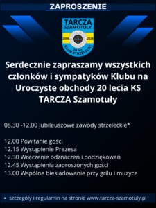 Zawody 6.09.2026 – Mistrzostwa klubowe – 20 lecie KS TARCZA Szamotuły
