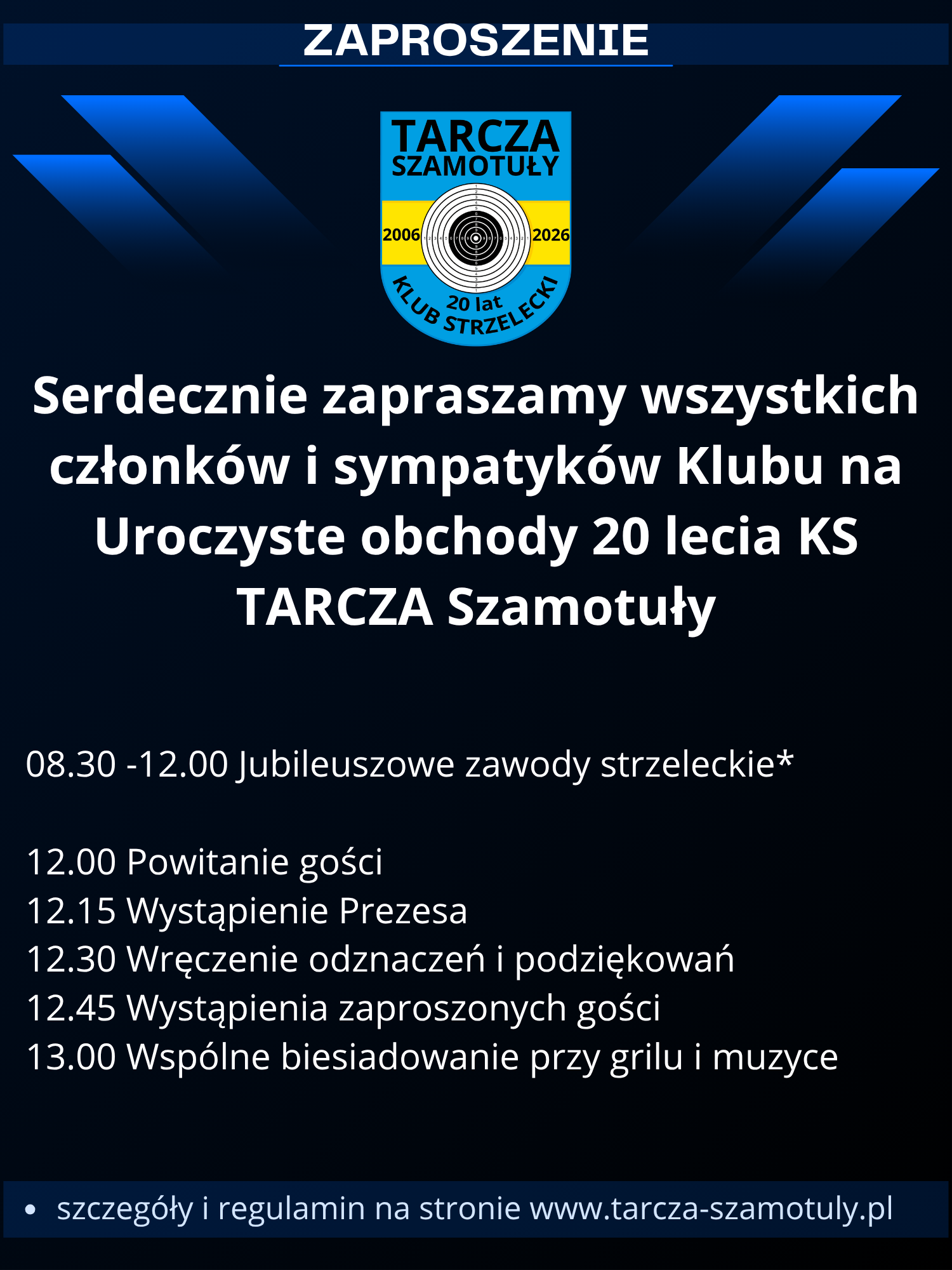 Zawody 6.09.2026 – Mistrzostwa klubowe – 20 lecie KS TARCZA Szamotuły